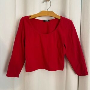Red Scoop-Neck Long Sleeve Crop Top